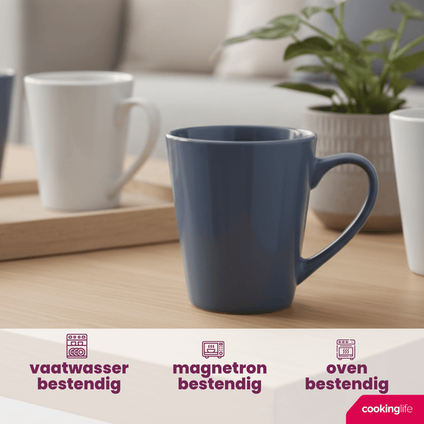 Cookinglife Mokken Siaki - Wit / Blauw / Grijs 350 ml - Porselein - 6 stuks