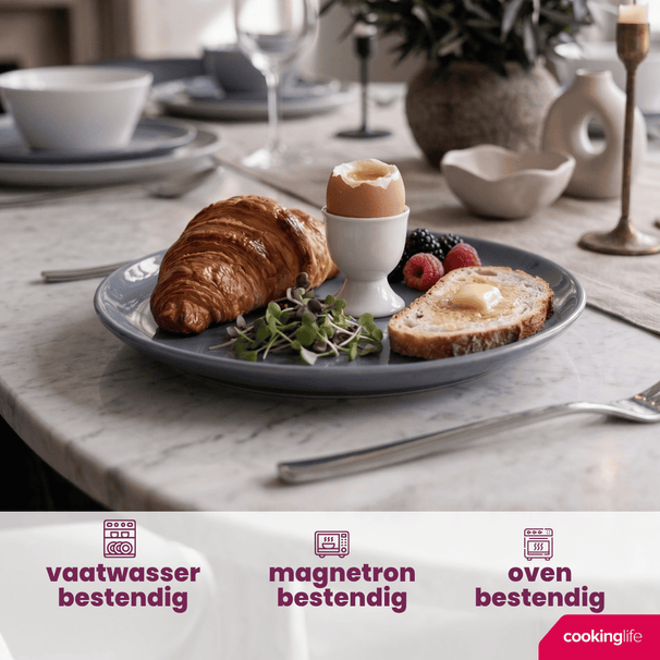 Cookinglife Ontbijtborden / Dessertborden Siaki - Wit / Blauw / Grijs ø 19 cm - Porselein - 6 stuks