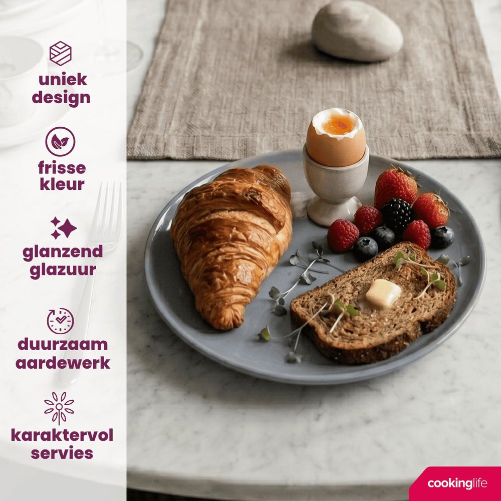 Cookinglife Ontbijtborden / Dessertborden Siaki - Wit / Blauw / Grijs ø 19 cm - Porselein - 6 stuks