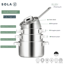 Sola Pannenset Ruby 4-Delig Premium Triply RVS - Kookpan ø 16, 18, 20 cm & Steelpan ø 16 cm - Inductie geschikt