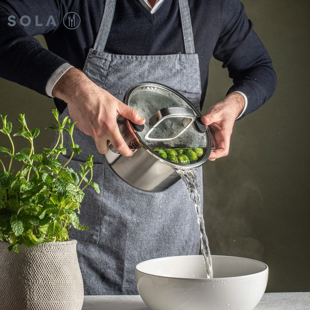 Sola Pannenset Juvia 5-Delig RVS - Downdraft geschikt - Kookpan ø 16, 18, 20, 24 cm & Steelpan ø 16 cm - geschikt voor alle warmtebronnen