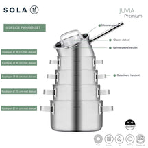 Sola Pannenset Juvia 5-Delig RVS - Downdraft geschikt - Kookpan ø 16, 18, 20, 24 cm & Steelpan ø 16 cm - geschikt voor alle warmtebronnen