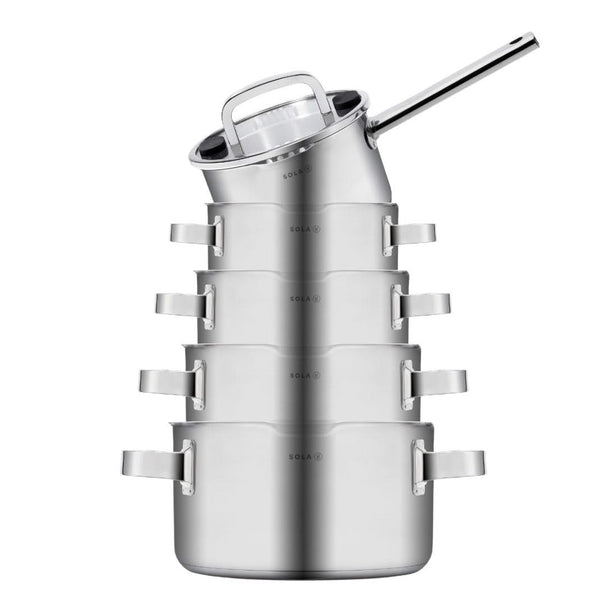 Sola Pannenset Juvia 5-Delig RVS - Downdraft geschikt - Kookpan ø 16, 18, 20, 24 cm & Steelpan ø 16 cm - geschikt voor alle warmtebronnen