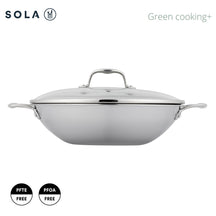 Sola Wokpan met deksel Green Cooking+ Triply RVS ø 32 cm - geschikt voor alle warmtebronnen - zonder anti-aanbaklaag