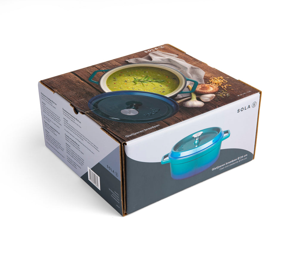 Sola Braadpan met deksel - Blauw - ø 24 cm / 3.5 Liter - geëmailleerde anti-aanbaklaag