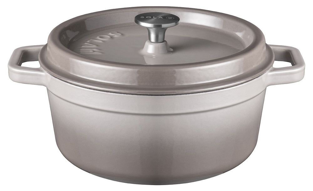 Sola Braadpan met deksel Gietijzer - Grijs - ø 24 cm / 3.2 Liter - geëmailleerde anti-aanbaklaag