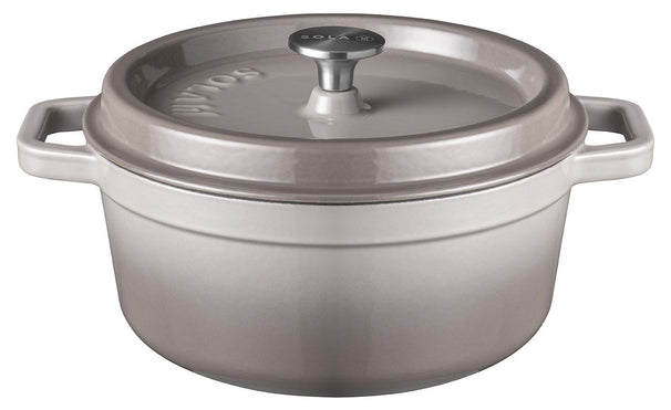 Sola Braadpan met deksel Gietijzer - Grijs - ø 28 cm / 5 Liter - geëmailleerde anti-aanbaklaag