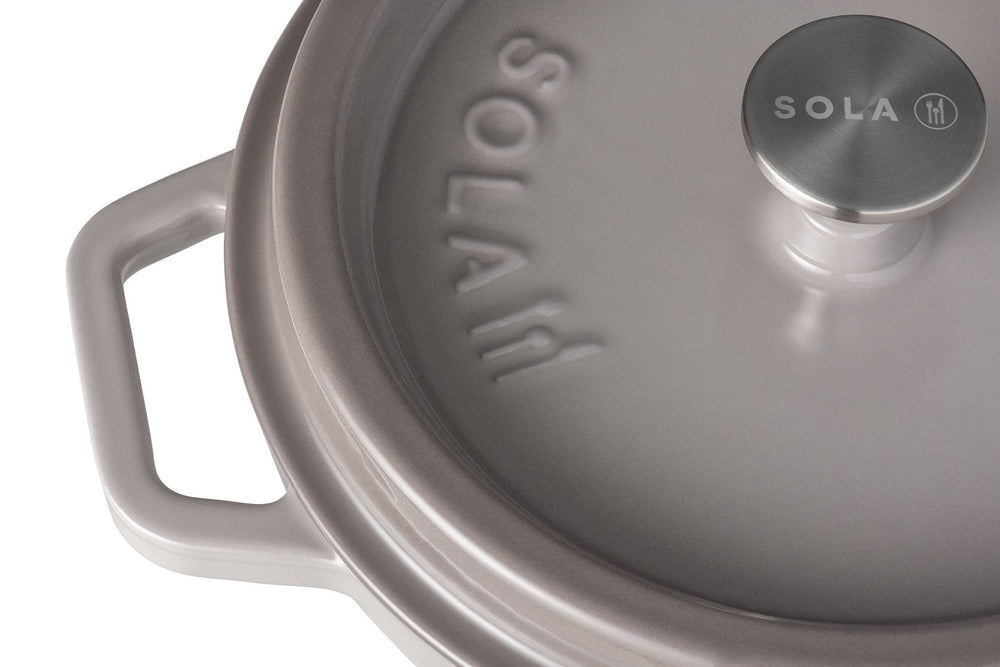 Sola Braadpan met deksel Gietijzer - Grijs - ø 24 cm / 3.2 Liter - geëmailleerde anti-aanbaklaag