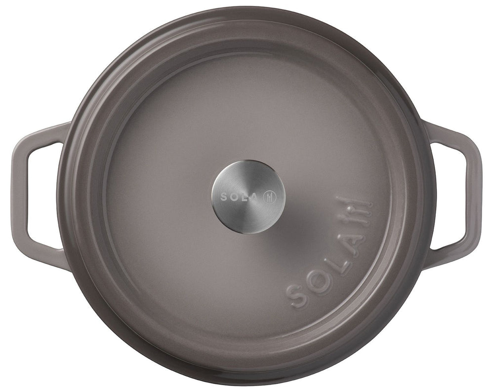 Sola Braadpan met deksel Gietijzer - Grijs - ø 24 cm / 3.2 Liter - geëmailleerde anti-aanbaklaag