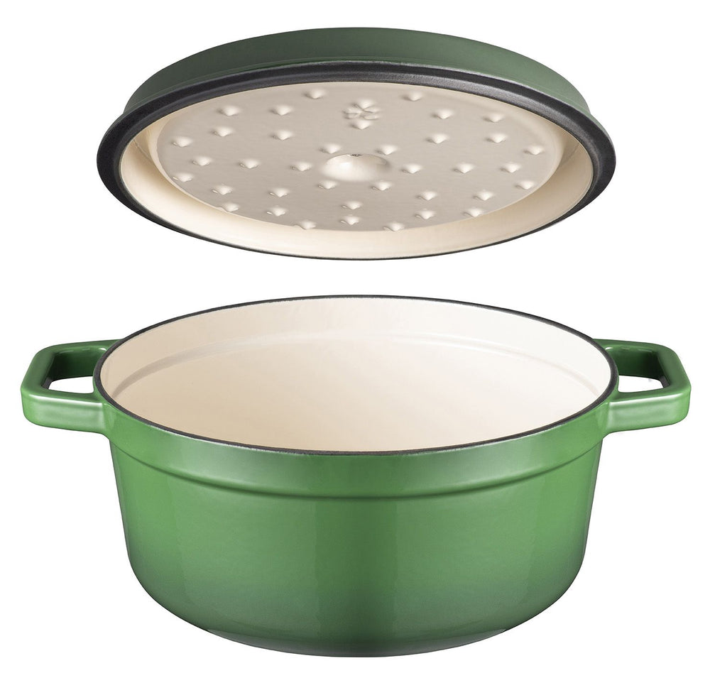 Sola Braadpan met deksel Gietijzer - Groen - ø 28 cm / 5 Liter - geëmailleerde anti-aanbaklaag