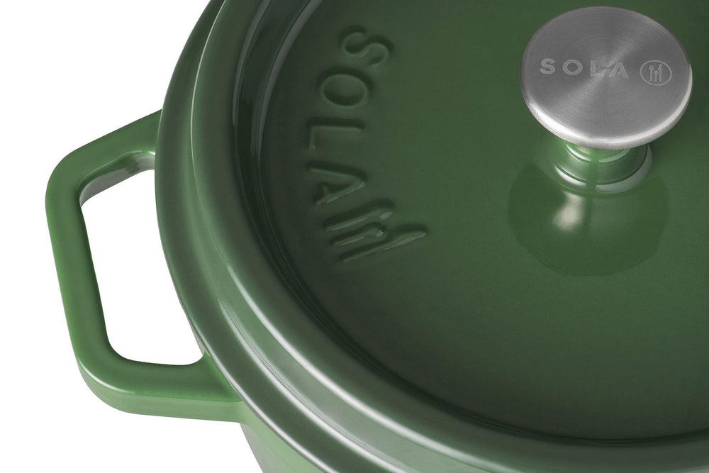 Sola Braadpan met deksel Gietijzer - Groen - ø 28 cm / 5 Liter - geëmailleerde anti-aanbaklaag