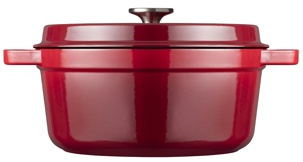 Sola Braadpan met deksel Gietijzer - Rood - ø 28 cm / 5 Liter - geëmailleerde anti-aanbaklaag