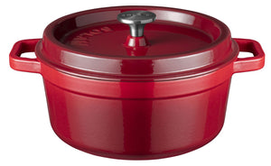 Sola Braadpan met deksel Gietijzer - Rood - ø 24 cm / 3.2 Liter - geëmailleerde anti-aanbaklaag