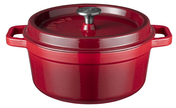 Sola Braadpan met deksel Gietijzer - Rood - ø 24 cm / 3.2 Liter - geëmailleerde anti-aanbaklaag