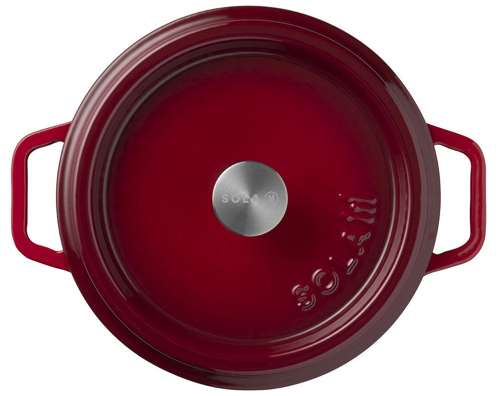 Sola Braadpan met deksel Gietijzer - Rood - ø 28 cm / 5 Liter - geëmailleerde anti-aanbaklaag