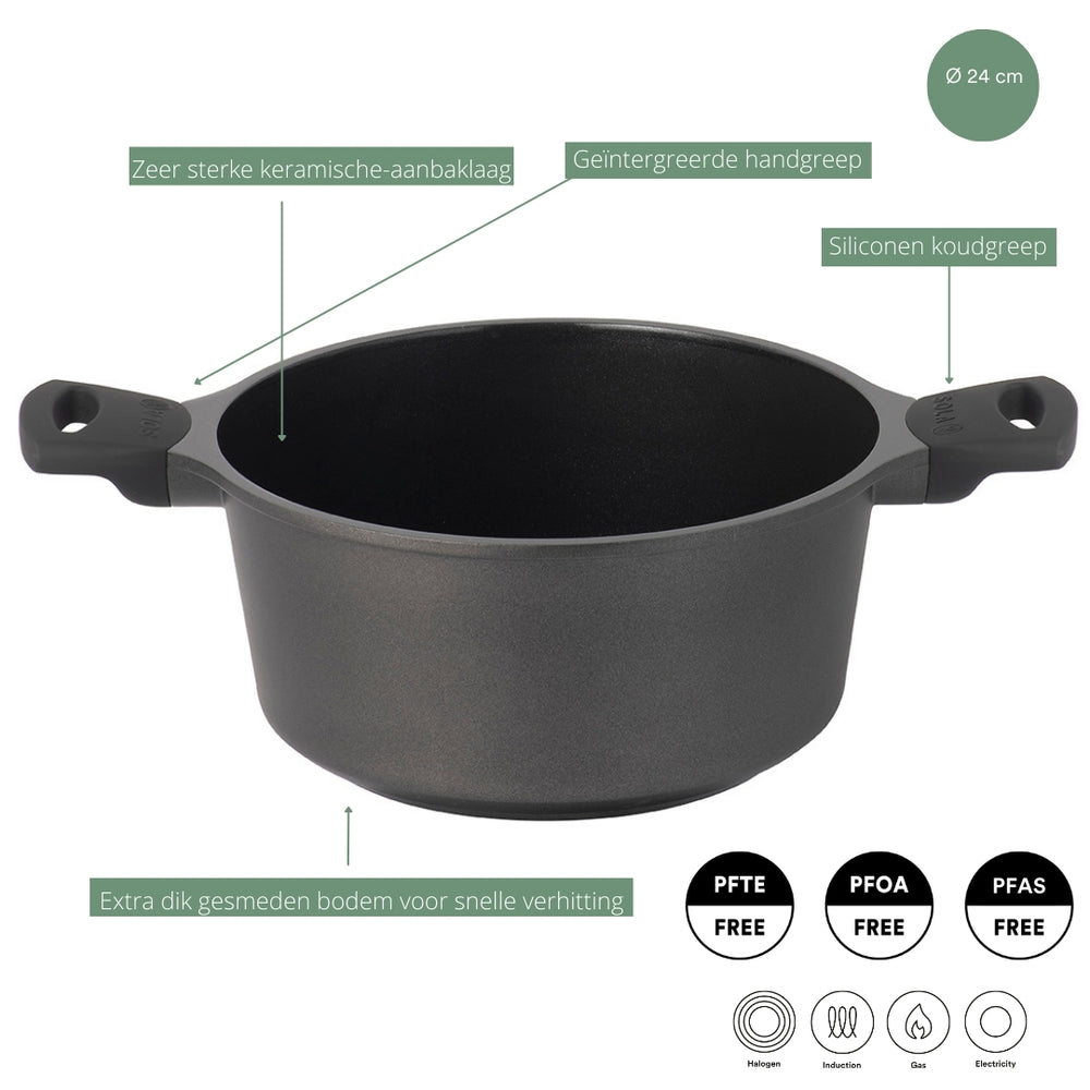 Sola Braadpan met deksel Ceramic Deluxe ø 24 cm - keramische anti-aanbaklaag