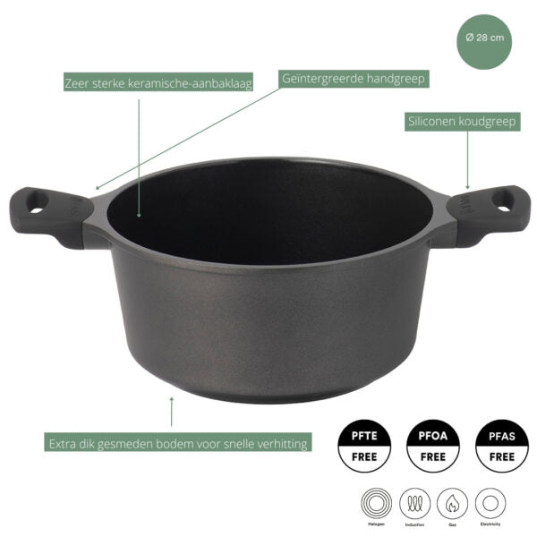 Sola Braadpan met deksel Ceramic Deluxe ø 28 cm - keramische anti-aanbaklaag