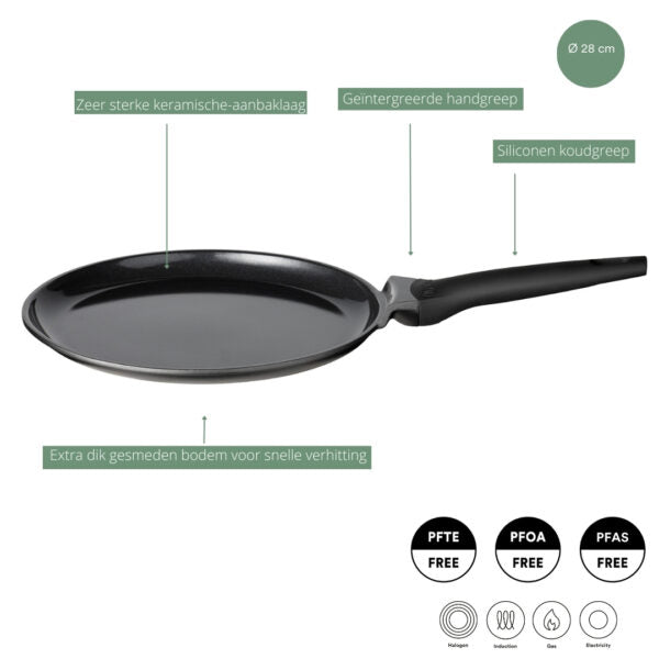 Sola Crepepan / Pannenkoekenpan Ceramic Deluxe ø 28 cm - Inductie geschikt - Keramische anti-aanbaklaag