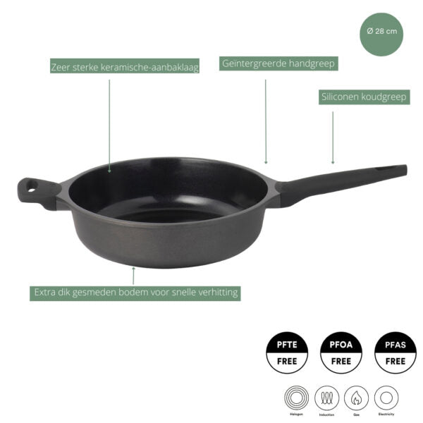 Sola Hapjespan / Sauteerpan met deksel Ceramic Deluxe ø 28 cm - keramische anti-aanbaklaag