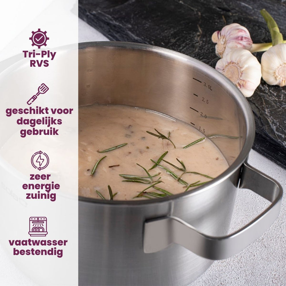 Sola Pannenset Ruby 5-Delig Premium Triply RVS - Kookpan ø 16, 18, 20, 24 cm & Steelpan ø 16 cm - geschikt voor alle warmtebronnen