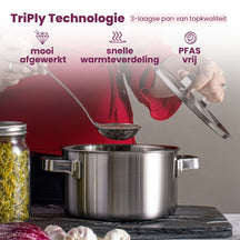 Sola Pannenset Ruby 5-Delig Premium Triply RVS - Kookpan ø 16, 18, 20, 24 cm & Steelpan ø 16 cm - geschikt voor alle warmtebronnen