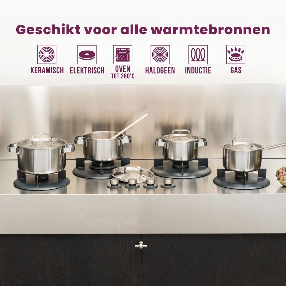 Sola Pannenset Ruby 5-Delig Premium Triply RVS - Kookpan ø 16, 18, 20, 24 cm & Steelpan ø 16 cm - geschikt voor alle warmtebronnen
