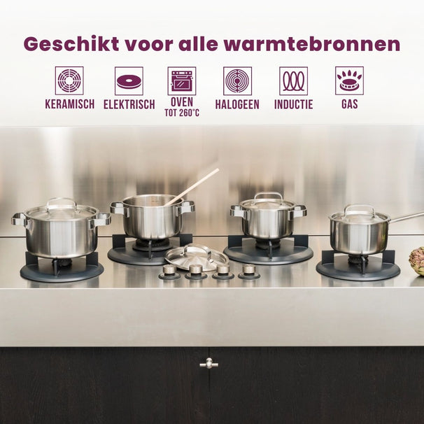 Sola Pannenset Ruby 7-Delig Premium Triply RVS - Kookpan ø 16, 18, 20 en 24 cm en Steelpan ø 16 cm & BEKA Koekenpannen Pro Induc ø 24 & 28 cm