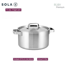 Sola Pannenset Ruby 5-Delig Premium Triply RVS - Kookpan ø 16, 18, 20, 24 cm & Steelpan ø 16 cm - geschikt voor alle warmtebronnen