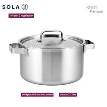 Sola Pannenset Ruby 5-Delig Premium Triply RVS - Kookpan ø 16, 18, 20, 24 cm & Steelpan ø 16 cm - geschikt voor alle warmtebronnen