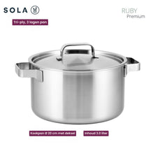Sola Pannenset Ruby 5-Delig Premium Triply RVS - Kookpan ø 16, 18, 20, 24 cm & Steelpan ø 16 cm - geschikt voor alle warmtebronnen
