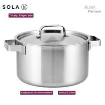 Sola Pannenset Ruby 5-Delig Premium Triply RVS - Kookpan ø 16, 18, 20, 24 cm & Steelpan ø 16 cm - geschikt voor alle warmtebronnen
