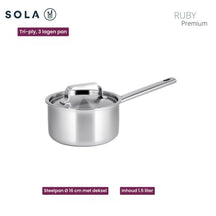 Sola Pannenset Ruby 5-Delig Premium Triply RVS - Kookpan ø 16, 18, 20, 24 cm & Steelpan ø 16 cm - geschikt voor alle warmtebronnen