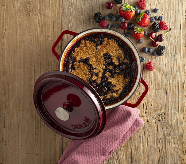Sola Braadpan met deksel Gietijzer - Rood - ø 24 cm / 3.2 Liter - geëmailleerde anti-aanbaklaag