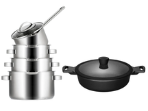 Sola Pannenset Pearl 5-Delig RVS - Downdraft geschikt - Kookpan ø 16, 18, 20 cm & Steelpan ø 16 cm + Sola Hapjespan Fair ø 28 cm - geschikt voor alle warmtebronnen