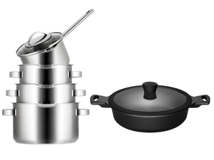 Sola Pannenset Pearl 5-Delig RVS - Downdraft geschikt - Kookpan ø 16, 18, 20 cm & Steelpan ø 16 cm + Sola Hapjespan Fair ø 28 cm - geschikt voor alle warmtebronnen