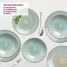 Cosy & Trendy Serviesset Turbolino - Blauw 24-delig / 6 personen - 6 dinerborden, 6 diepe borden, 6 ontbijtborden en 6 mokken