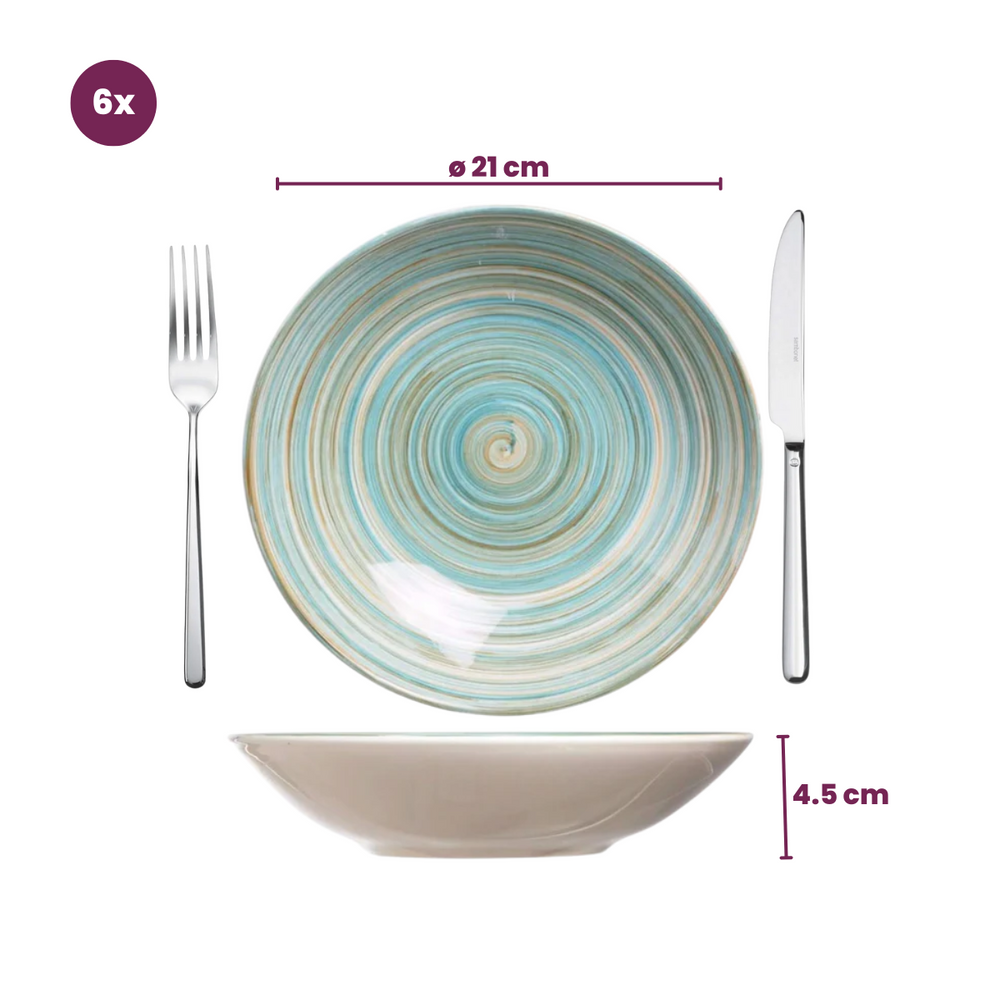 Cosy & Trendy Diepe Borden / Pastaborden Turbolino Blauw ø 21 cm - 6 stuks