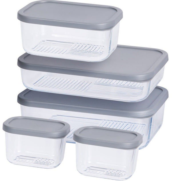 Cookinglife Vershoudbakjes - Glas - Grijs - 5 Stuks