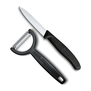 Victorinox Schilmessenset Swiss Classic 2-delig schilmes en Y-dunschiller in zwart, vrijstaand op witte achtergrond