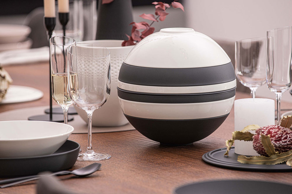 Villeroy & Boch Serviesset La Boule - Zwart / Wit 7-delig / 2 personen - 2x kom, 2x schaal, 2x universeel bord, 1x serveerschaal