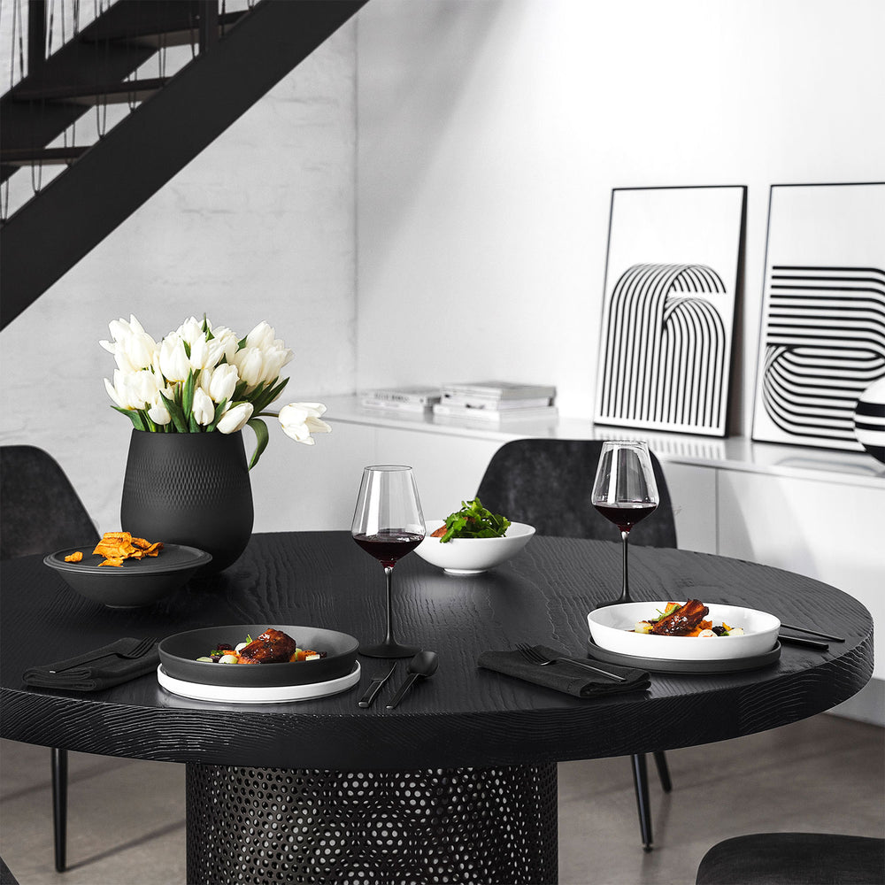 Villeroy & Boch Serviesset La Boule - Zwart / Wit 7-delig / 2 personen - 2x kom, 2x schaal, 2x universeel bord, 1x serveerschaal