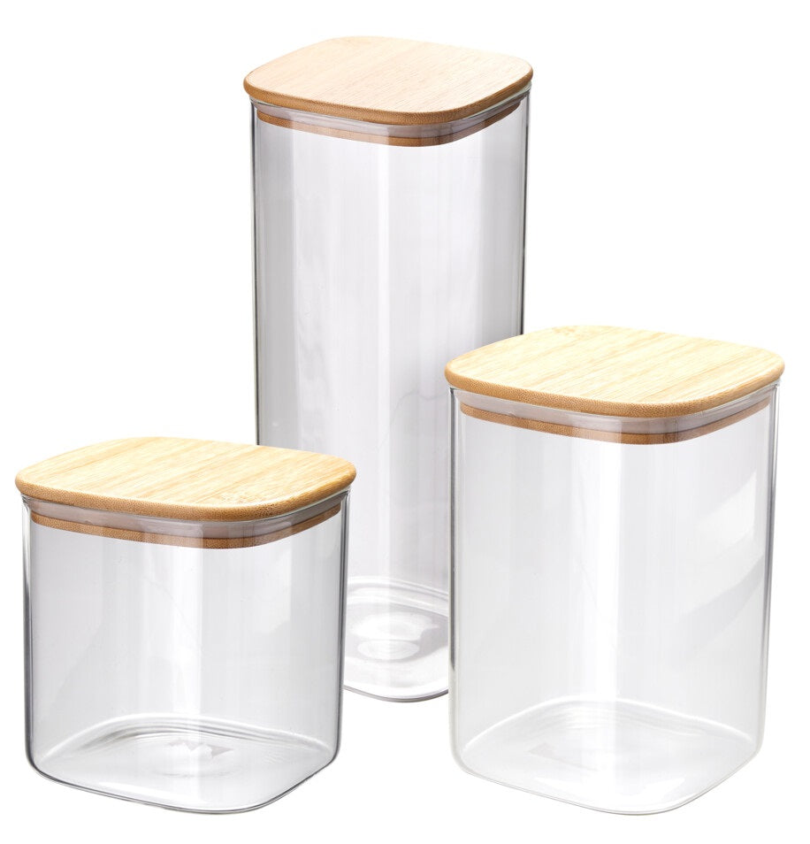 Cookinglife Voorraadpotten set - Glas Bamboe Deksel - Bewaren Droge Ingredienten - 3 stuks