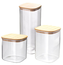Cookinglife Voorraadpotten set - Glas Bamboe Deksel - Bewaren Droge Ingredienten - 3 stuks