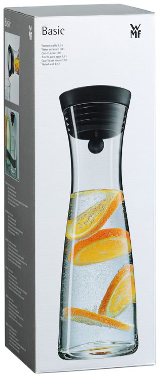 WMF Karaf / Waterkaraf - Basic - Drupvrij - Incl. Fruitfilter - Zwart / Zilver - 1.5 liter