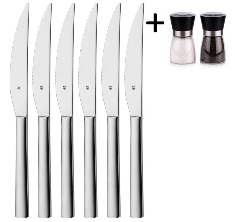 WMF Steakmessen Nuova - 6 stuks - Inclusief GRATIS Cookinglife Peper- en Zoutmolenset