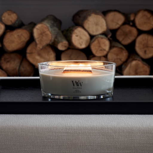 WoodWick Geurkaars Ellipse Fireside - 9 cm / 19 cm - Geurkaars in Glas - Houten Lont