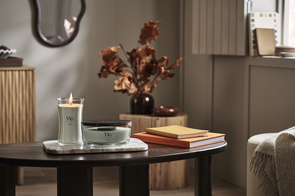 WoodWick Geurkaars Ellipse Fireside - 9 cm / 19 cm - Geurkaars in Glas - Houten Lont