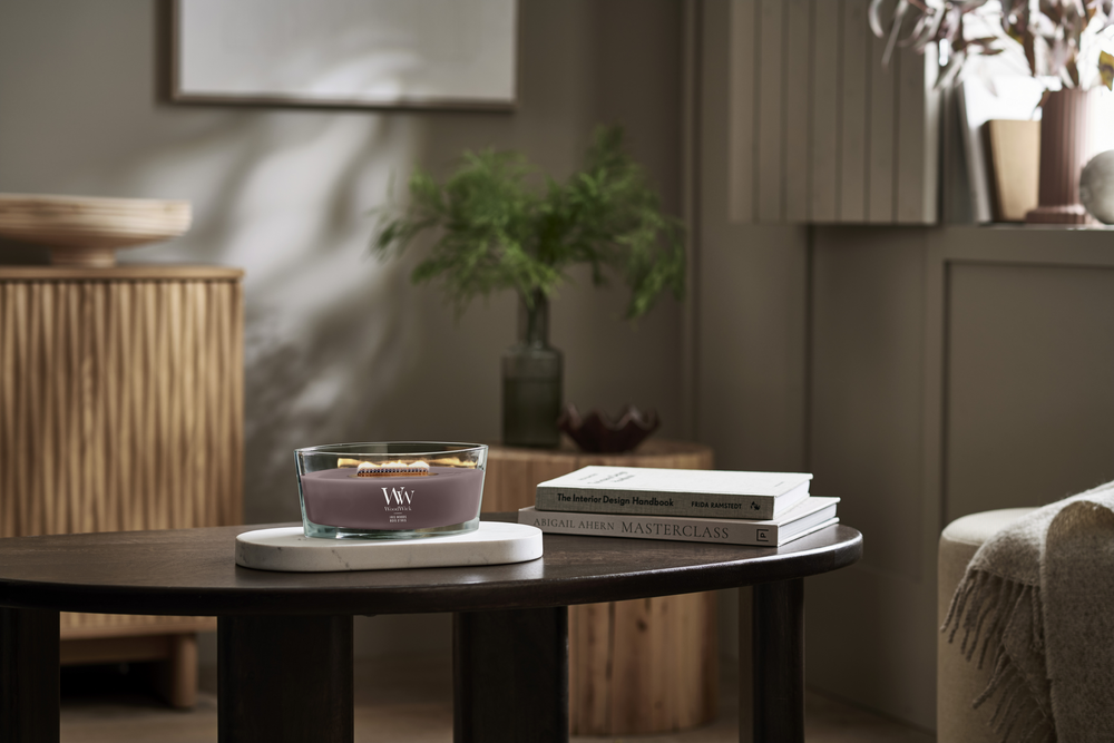 WoodWick Geurkaars Ellipse Iris Woods - 9 cm / 19 cm - Geurkaars in Glas - Houten Lont