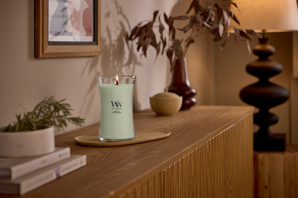 WoodWick Geurkaars Large Matcha Zest - 18 cm / ø 10 cm - Geurkaars in Glas - Houten Lont