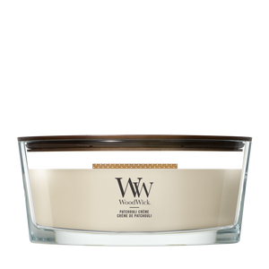 WoodWick Geurkaars Ellipse Patchouli Crème - 9 cm / 19 cm - Geurkaars in Glas - Houten Lont
